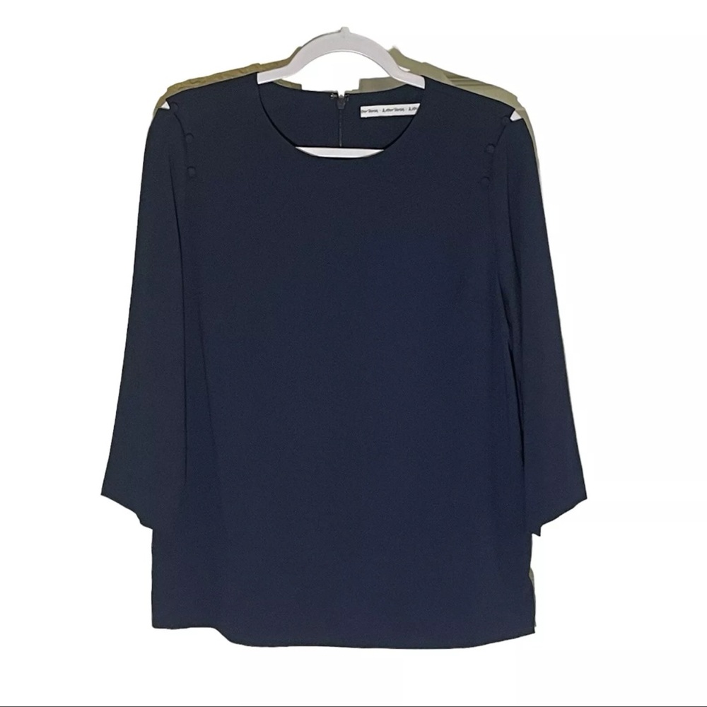 NWOT  & Other Stories Navy Blue Crepe Top 10 Office Minimalist 3/4 Sleeves